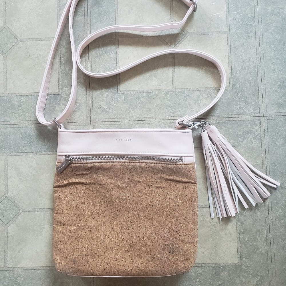 Light Pink & Cork Pixie Mood Crossbody Purse Bag with Tassle